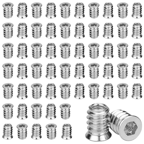 B-0105 60 Piezas Helicoil M6 Insertos Roscados para Madera 20mm Tuercas de Embutir Hexagonal de Inserción Roscada