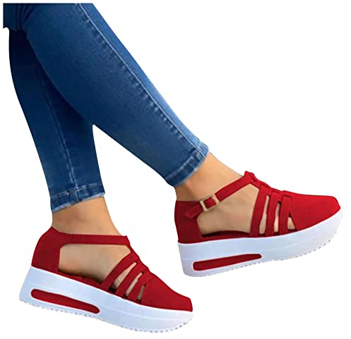 Plateau Sandalen Damen Vorne Geschlossen Mit Absatz Sneaker Slingback Keilabsatz Ballerina Sandalen Flache Schuhe Elegant Sommer Bequem Keilsandalen Sommerschuhe Platform Pumps Plateau Schuhe