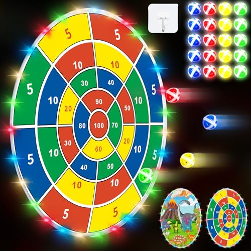 Glimin 36 Large LED Dart Board, Double Sided Dartboard with 20 LED Sticky Balls Dinosaur Fun Giant Dartboard Shooting Toys Indoor Outdoor Sport Toys Dartboards Party Play Game Toys, Birthday Gifts