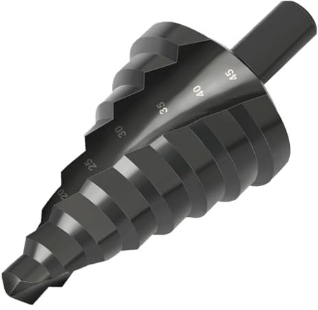 CYLBAQ Broca Escalonada Taladros 10-45 mm, Broca Escalonada HSS Acero, Vástago Escalonado Metal 12 mm, Broca Cónica 8 Niveles, Broca Perforadora Metal, Acero Inoxidable, Plástico y Madera