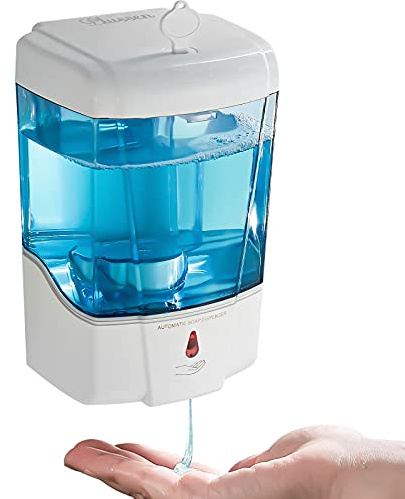 PLUSSEN Dispenser di sapone da parete, dispenser automatico di disinfettante per le mani da 600 ml Gel n Liquid Touchless Commercial Dispenser di sapone da parete per bagno, bianco-600 ml