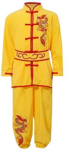 ranrann Barn pojke Kung Fu-dräkt traditionell kinesisk uniform Tai Chi kampsport uniform 3–16 år, Typ A gul, 7-8 ans