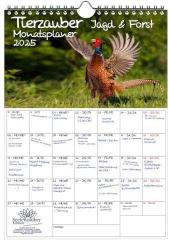 Tierzauber Jagd & Forst Planer DIN A3 Kalender für 2025 - Geschenkset Inhalt: 1x Kalender, 1x Weihnachtskarte (insgesamt 2 Teile)