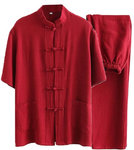 MYIESAXL Kampfsport-Anzug – Herren-Tang-Anzug, Kung-Fu-Uniformen, Baumwoll-Leinen, Tai-Chi-Uniform, Kurze Ärmel, Hosen, Mantel, Oberteile, Qigong-Kleidung