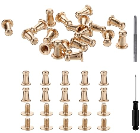 QUARKZMAN 30 Pièces Goujons à Tête Ronde Vis 4mm Rivets en Cuir en Alliage avec Tournevis à Poinçon Creux pour Réparer et Décorer Tissu Vêtements Chaussures Sacs DIY, Or