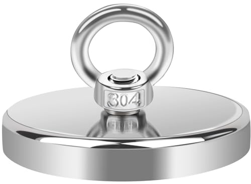 MIN CI 120 mm Stark Magnet, Magnetkrok Med 650 kg (1430 Pund) Vidhäftningsförmåga, Öljettmagnet Med Krok, Magnetisk Fiskmagnet Med Ögla, Neodym