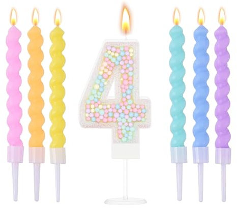 Ovaletta Macaron Bunte Geburtstagskerzen Zahlen 4 - Kerzen für Torte, Geburtstag (6 Stücke)