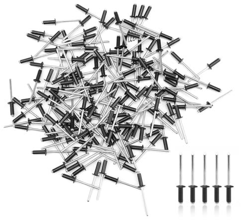 TIANLIN Remaches Aluminio, 200 Piezas Remaches de Núcleo de Aluminio con Cabeza Redonda, Remaches Ciegos Negro, Remaches de Enlace para Muebles, Fabricación, Reparación Fijación Conexiones