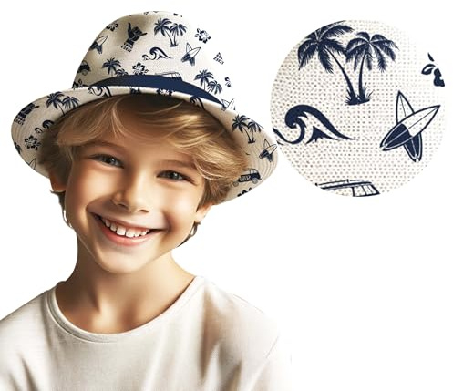 FIESTAS GUIRCA Bonnet d'été de surf (taille enfant) - Accessoire de fête pour fêtes d'été et remises de diplômes - Idéal pour les thèmes hawaïens et tropicaux - Naturel et noir