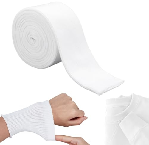 NBEADS Puño de Punto Elástico de 2 Yarda, Puños de Manga Y Cuello de 6cm Adorno para Escote Cinturilla Material de Algodón Acanalado para Adorno para Cuello, Chaqueta, Accesorios de Costura, Blanco