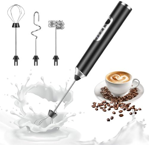 Weinsamkeit Montalatte Elettrico Cappuccino, Frullino Elettrico USB Ricaricabile Schiumatore Latte con 3 Fruste, Elettrico Schiuma Latte 3 Velocità Regolabile per Cappuccino, Matcha, Latte, Uovo