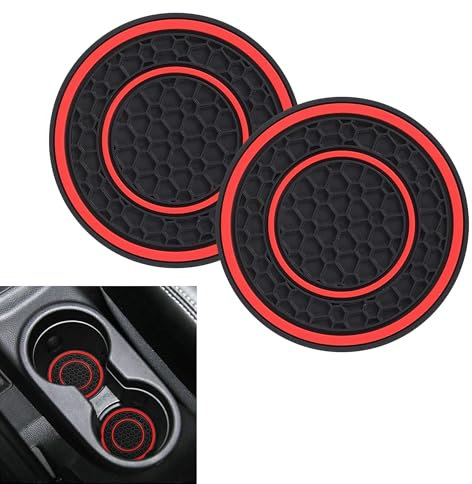 2PCS Car Cup Holder Coasters Universal Non Slip Car Insulation Cup Mats Shockproof Anti Dust Car Cup Holder Insert Suitable for Most Car Interior Center Console Liner Accessories (Red)