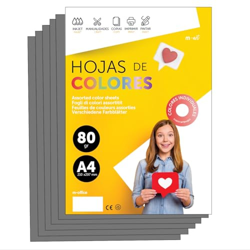 Buntes Papier A4 80g für Drucker & Basteln, Farbige Blätter für Kinder, Kreativprojekte, Karten & Schule M-office (50 Blatt, Grau)