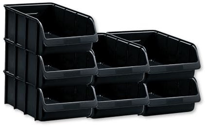 hünersdorff 7 x Sichtbox - Stapelbox Lagerbox SET in Größe 5 - aus bruchsicherem Polypropylen (PP) - Rezyklat- ideal für Ordnungs- und Sortiersysteme, Wandplatten, Fahrregal, Werkstattregal - Schwarz