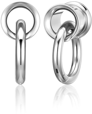 Zysta Ear Tunnels with Ring 00g PlugsSilver Stainless Steel Ear Spreader Double Flared 10mm Ear Gauges Earring Lobe Body Piercing Jewelry 8mm-14mm (8mm)