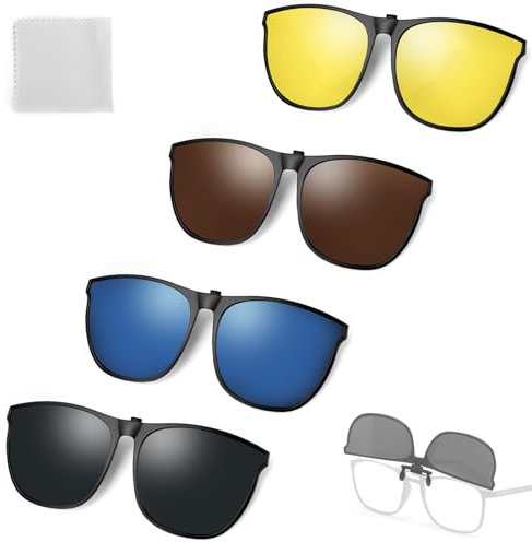 YNOYMO Sonnenbrillen Clip Polarisierte Clip-On Sonnenbrille zum Anklippen Sunglasses Aufsatz Brille für Brillenträger Herren und Damen Klappsonnenbrillen für im Freien Fahren Angeln 4 Stück