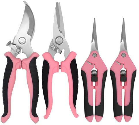 Forbici per fiori, cesoie da giardino, bypass, 4 pezzi, in acciaio inox, da giardino, per rose, siepi, rami, bonsai, ideali per giardinieri