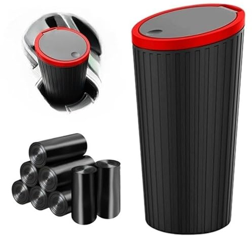 YAMAIDUO Papelera Coche con Tapa, Mini Cubo de Basura para Carro con 8 Vols Bolsa de Basura, Impermeable Antiolor a Prueba de Fugas Portátil, Accesorios Coche Interior para Oficina Hogar, Rojo