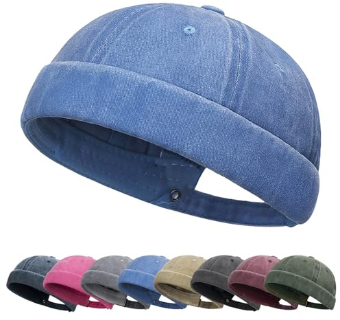 Tiakay Casquette Docker Homme en Coton Vintage - sans Bordure Style Marin pour Port Quotidien Décontracté et Outdoor (Bleu Ciel)