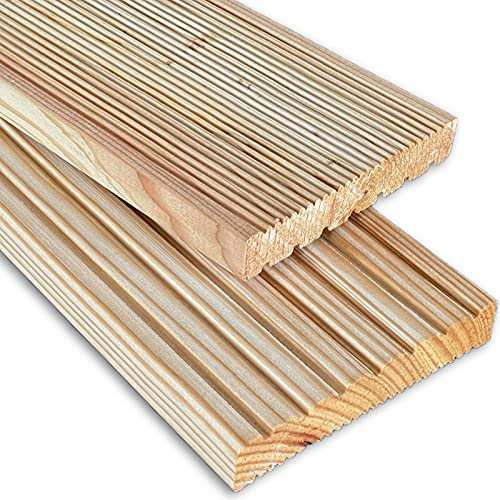 Terrassendielen Holzterrasse Deutsche Lärche 24 x 143 mm - Terrassenbelag Komplettset - Massiv Diele aus Nadelholz inkl. Unterkonstruktion & Terrassenschrauben - Dielenlänge: 4m | Fläche: 16m²