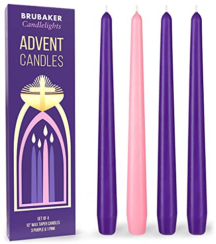 BRUBAKER Premium Advent Candles 3 x Purple 1 x Pink - Traditional Taper Candles for Advent Wreaths and Other Christmas Decorations