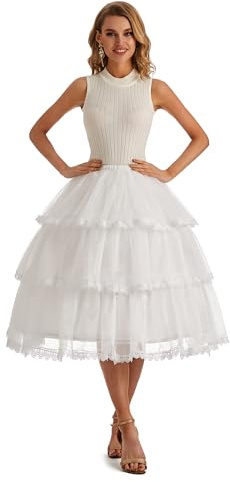 Aprildress Women’s 3 Hoop Petticoat White Crinoline Underskirt for Cosplay Lolita Retro Dress Length Adjustable PPT630