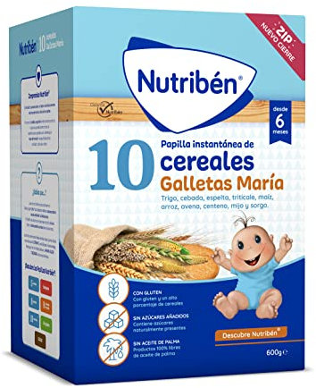 Nutribén 10 Cereales y Galletas María | Vitaminas y Calcio | Alimento para Bebés a partir de 6 meses | Sin azúcares añadidos | Sin aceite de palma | 600g