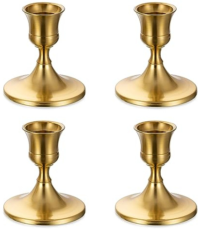 Romadedi Ljusstake, guld, stavljus, bordsdekoration, set om 4, små ljusstakar, stavljus, metall, vintage, modern, dekoration för bröllop, bord, jul, adventskrans