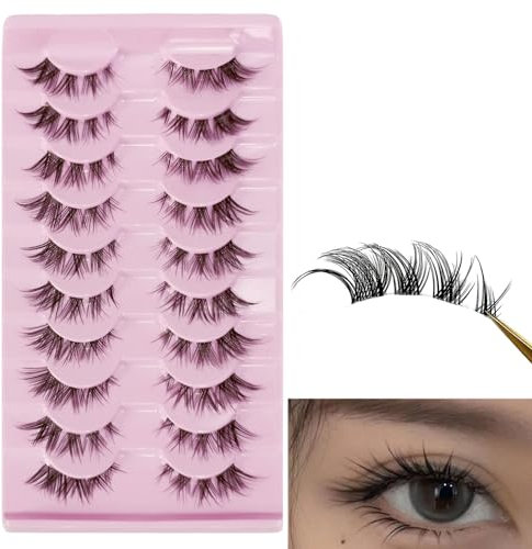 LacyMC Wimpern,10 Paar Half Lashes Cat Eye,Wimpern Extensions Künstliche Wimpern Cluster Lashes,Künstliche Wimpern Set,Wiederverwendbare natürliche Wimpern(Stylen-Fuchs Eye)
