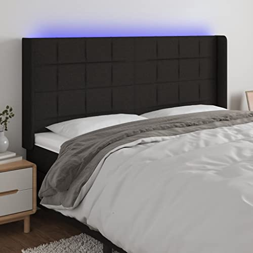 CKioict Betthaupt Wandkissen Bett Bettkopfteil Schlafzimmer LED Kopfteil Schwarz 163x16x118/128 cm StoffGeeignet für Gästezimmer, Schlafzimmer, Wohnzimmer