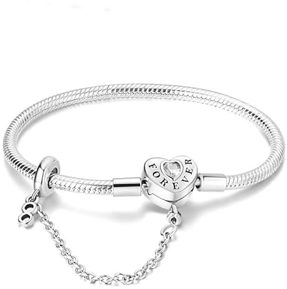 KUNSIR Moments 925 Sterling Silver Snake Chain Bracelets for Women fit Pandora & European Charms Beads