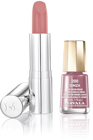 Mavala - Kit Chic Shine Lips and Nails - Vernis à Ongles Séchage Rapide et Rouge à Lèvre Nourissant Longue Tenue - Formules Véganes (Sweet Shine) - Lot de 2
