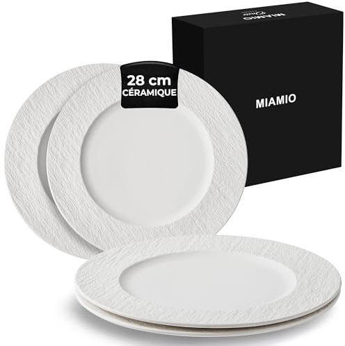 MIAMIO - 11 Inch, Set of 4 Dinner Plates/Ceramic Plate Set, Crockery Set - Modern Plates, Microwave and Dishwasher Safe - Oasis Collection