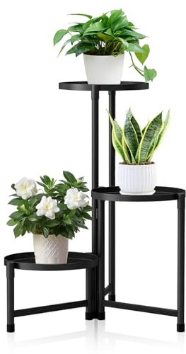 lalago 3 Etagen Blumenständer, Pflanzenregal Blumenregal Indoor Outdoor, Ø25cm Pflanzenständer, Blumentreppe Indoor Outdoor mit Rund Tablett, Mehrstöckig pflanzentisch für Garten Balkon Wohnzimmer