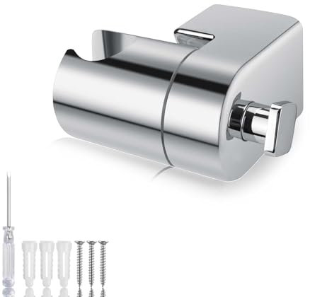 HERKINDNESS Supporto Doccia Regolabile Argento, Rotazione a 360° Porta Doccino per Doccia, Supporto Doccia con Vite Regolazione, Piccolo Facile Installare, per Maggior Parte Soffioni Doccia