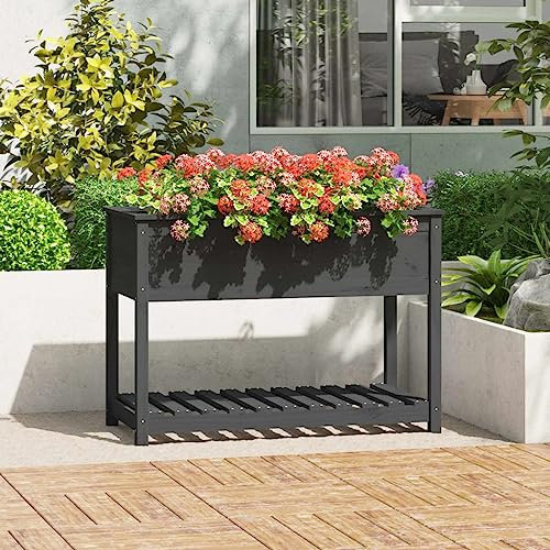 FUDUGEHMIOFWFJJ pflanztrog aussen Winterfest,deroma pflanzkasten Millennium,Pflanzkübel mit Ablage Grau 111,5x54x81 cm Massivholz KieferGeeignet für Garten, Terrasse, Schlafzimmer, Wohnzimmer