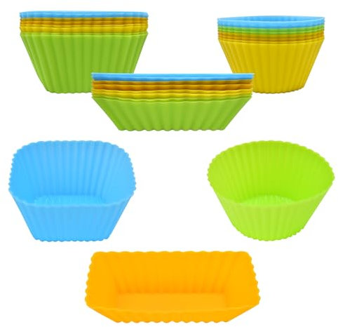24 pièces moule silicone，moule a muffin silicone（carré, rond, rectangulaire），4 couleurs, Facile à démouler, Réutilisables pour Gâteaux, Pain, Crème, Pudding