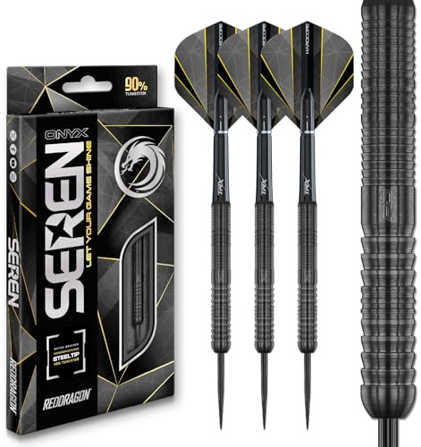 RED DRAGON Darts – Seren Onyx 1 24g - 90% Tungstène Professionnelle Pointe en Acier Jeu de fléchettes avec ailettes et tiges de fléchettes