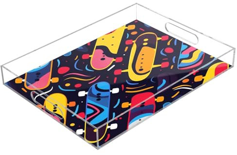 Charolas acrílicas coloridas para servir, bandeja rectangular transparente con asas para servir mesa de café, cocina, baño