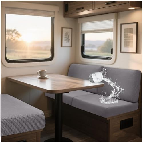 NNSMUN Vattentätt RV-sitsskydd Stretch Jacquard, Halkfritt Dinette-kudde och Ryggstödsskydd för Husbil Soffa Anti-Slip Barnvänligt (Grå, L 40-65cm, B 40-65cm)