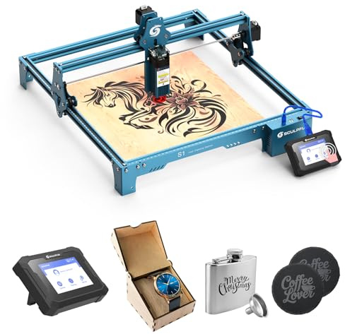 SCULPFUN S1 Laser Engraving Machine with TS1 Control Panel, 0.06 mm High Precision, 5.5 W Laser Cutter Engraver for DIY Crafts Wood Metal Acrylic Leather, Fast Fixed Focus