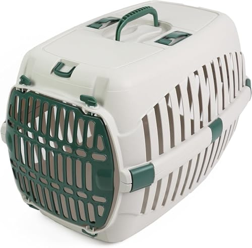 PRADICHI Cat Carrier Transport Crate – Portable Travel Cage for Cats, Small Dogs, Puppies & Kittens – Secure Carrying Box with Dual Access & Ventilation (Beige/Green)