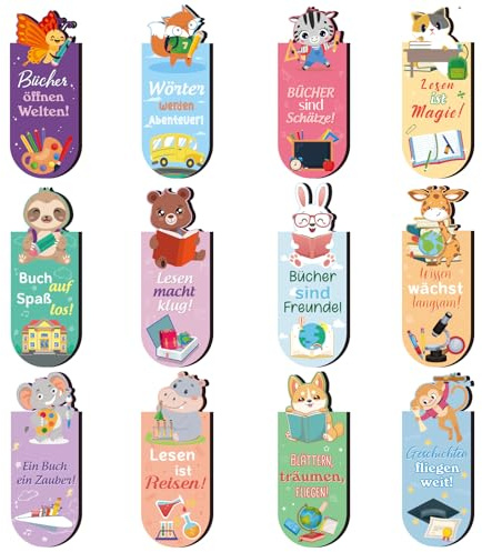 12 marcapáginas magnéticos para niños, cumpleaños infantiles, regalos de invitados, animales, marcapáginas magnéticas, calendario de Adviento, relleno de Navidad, regalos, bolsa escolar, pequeña para