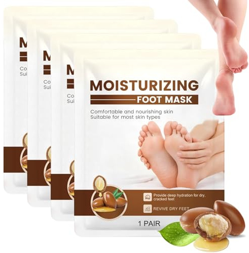 Moisturising Socks Foot Mask for Dry Cracked Feet Heel Repair, Intensive Hydrating Foot Care with Shea Butter & Jojoba Oil, Individually Packed Feet Masks for Women & Men Daily Foot Care, 4 Pairs