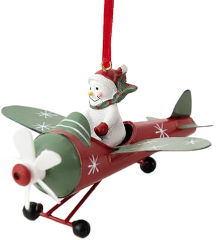 Kixolazr Décoration de Sapin de Noël en Forme d'avion avec Bonhomme de Neige, décoration à Suspendre en Fer pour la Saison des fêtes