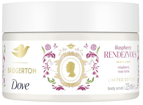Dove Scrub Corpo Bridgerton Raspberry Rendezvous, Limited Edition, con Detergenti a Base Vegetale e ¼ di Crema Idratante, Note di Lampone e Vaniglia, Senza Solfati, 4 Confezioni da 225 ml