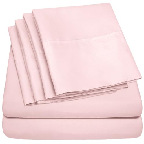 Sweet Home Collection 6 Piece Bed Sheet Set, King, Pale Pink