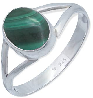 mantraroma Ring Silber 925 Damen Malachit Edelstein grün schlicht modern
