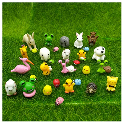 EMiEN 31 Piezas de Mini Animales en Miniatura, Figuras de Animales pequeños, Accesorios de jardín de Hadas Suministros, casa de muñecas, macetas de Plantas, decoración de Manualidades de bonsái