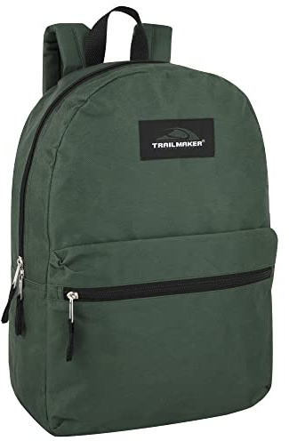 Trail maker Classic Vintage Backpack for Adults and Kids with Adjustable Padded Shoulder Straps | School Bookbags for Girls, Boys (Olive Green)